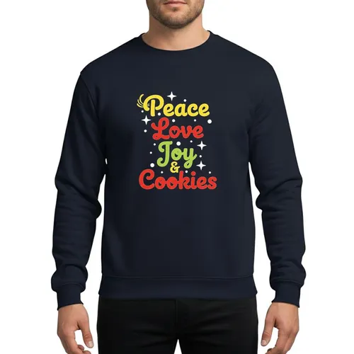 Holiday Bakers' Retro Bubbly Yellow Red Green Peace Love Joy & Cookies Hand-Lettered Stars Sweatshirt