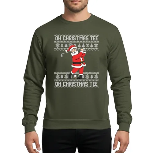 Christmas Golfers Humorous Golfing Santa Claus Ugly Christmas Sweater Knit Pattern Red White Black Sweatshirt