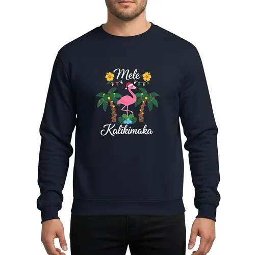Tropical Holiday Fans' Whimsical Pink Flamingo Red Santa Hat Palm Tree Mele Kalikimaka Festive Design Sweatshirt