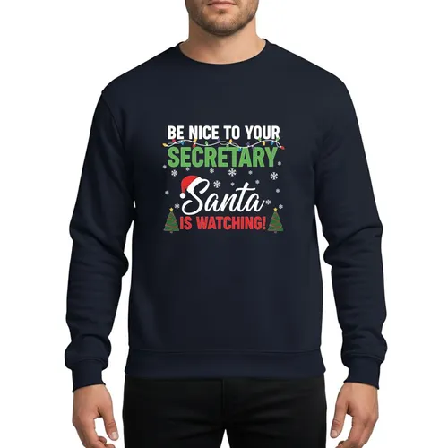 Workplace Holiday Humor Black Festive Graphic with White Green Red Typography, Arched Christmas Lights, Santa Hat & Stylized Trees Snowflakes Sweatshirt