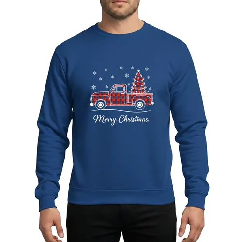 Christmas Enthusiasts' Red Black Buffalo Plaid Vintage Truck Christmas Tree Snowflakes Script Sweatshirt