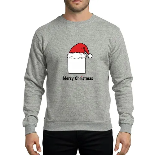 Holiday Enthusiasts' Vibrant Red White Black Hand-Drawn Santa Hat Gift Box Merry Christmas Design Sweatshirt