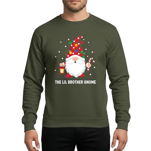 Kids' 'Lil Brother Gnome' Red Santa Hat White Polka Dots Christmas Lights Holly Lantern Candy Cane Snow Design Sweatshirt