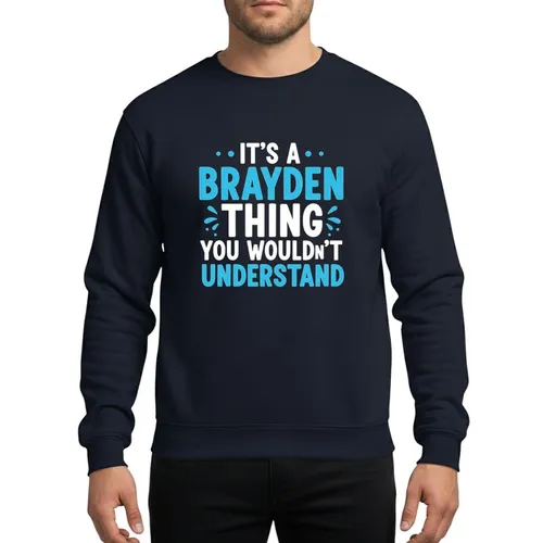 Brayden Individuals' Hand-Drawn Typographic Blue White Doodle Squiggle Text Art Black Background Sweatshirt