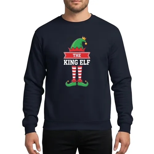 Family Christmas Whimsical Green Red Gold Elf King Crown Graphic with Striped Socks and Pointed Shoes Sweatshirt