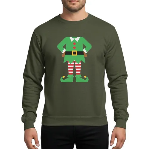 Christmas Costume Fans' Minimalist Geometric Elf Tunic, Kelly Green, Red Striped Pants, Gold Belt Buckle & Pointed Bell Shoes Sweatshirt