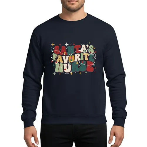 Nurses' Retro Groovy 'Santa's Favorite Nurse' Muted Christmas Typography with Vintage Lights Sweatshirt