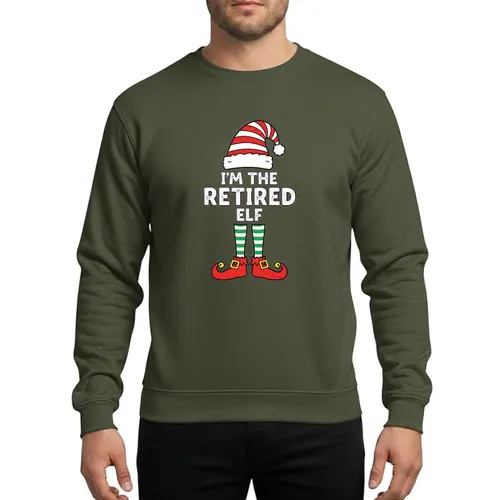 Festive Family Adults' Whimsical 'I'm The Retired Elf' Stacked Red White Striped Elf Figure Sweatshirt