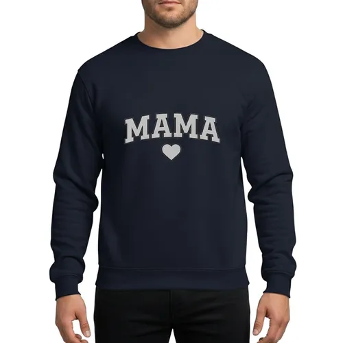 Moms' Bold Varsity MAMA Muted Taupe Grey & Charcoal Outline Geometric Heart Sweatshirt