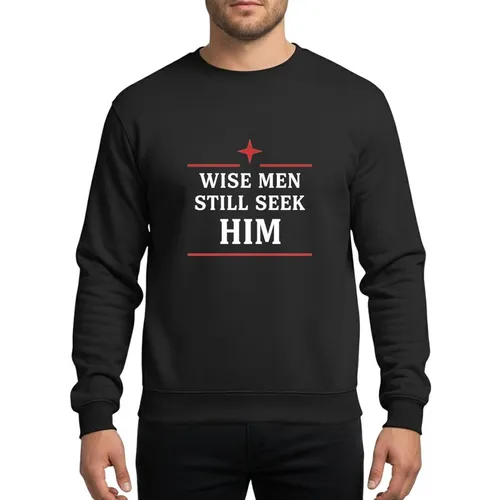 Holiday Season Lovers' White Bold Serif Stacked Text Red Star Minimalist Typographic Design Sweatshirt