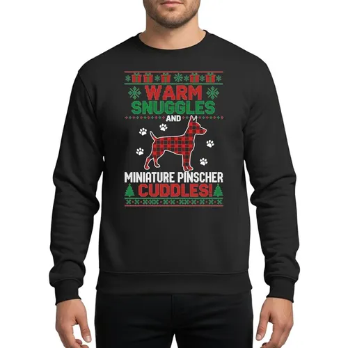 Miniature Pinscher Dog Lover Festive Red Green Black Pixel Knit Buffalo Plaid Dog Silhouette Ugly Sweater Theme Sweatshirt