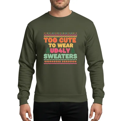 Holiday Enthusiasts' Retro 'Too Cute' Orange Pink Green Teal Festive Geometric Anti-Ugly Sweater Design Sweatshirt