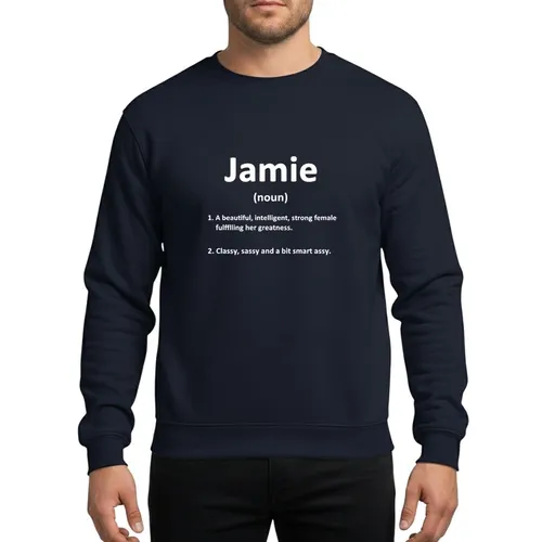 Women's Jamie Name Definition Bold White Sans-Serif Text Black Panel Funny Dictionary Style Sweatshirt