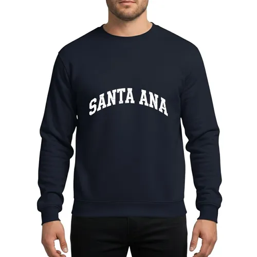 Vintage Style Enthusiasts White Bold Arched SANTA ANA Block Letters Worn Screen Print Texture Sweatshirt