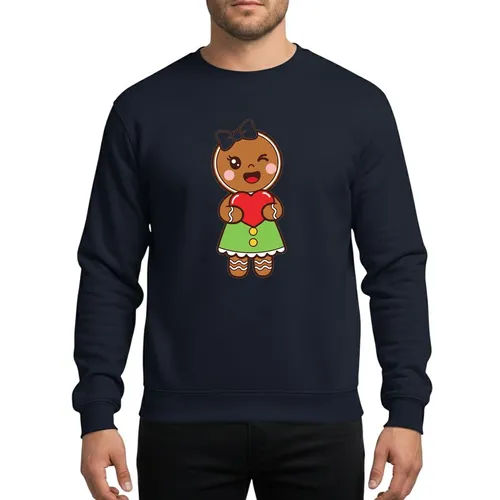 Couples' Whimsical Gingerbread Girl Winking Heart Fuchsia Pink Lime Green Festive Design Sweatshirt