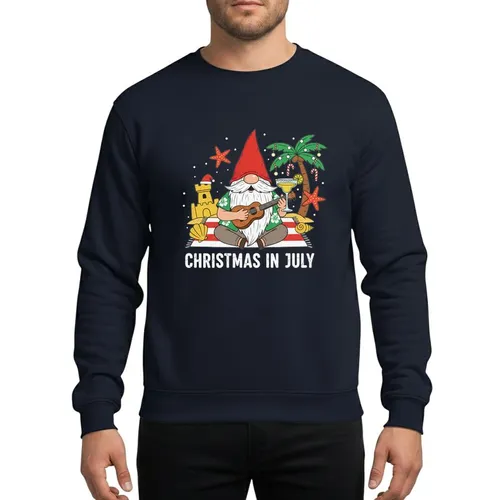 Gnome Lovers' Whimsical Ukulele Gnome Margarita Hawaiian Shirt Beach Tropical Christmas In July Sweatshirt