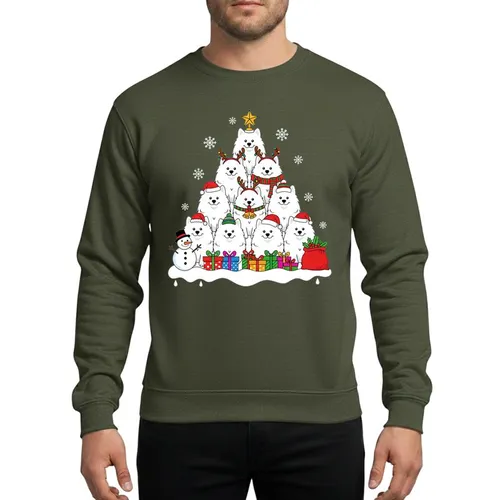 Samoyed Lovers' Eleven White Samoyed Dog Christmas Tree Festive Hats Colorful Gifts Snowman Design Sweatshirt