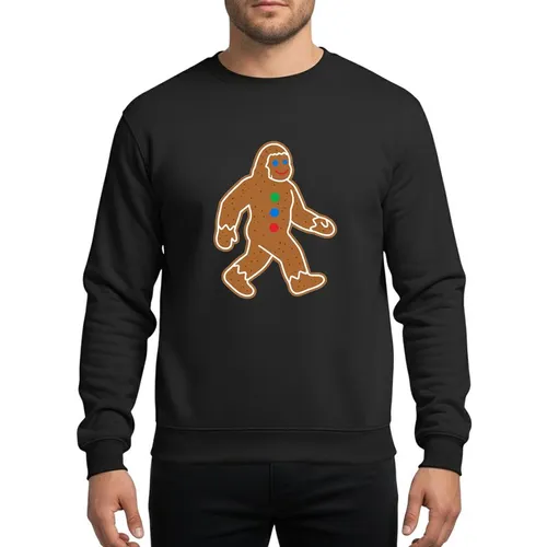 Outdoor Adventurers' Festive Gingerbread Brown Bigfoot White Icing Zigzags Blue Eye Red Smile Green Blue Red Candy Buttons Sweatshirt