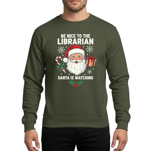 Librarian & Book Lover Vintage Distressed Christmas Santa Claus Red White Green Holly Candy Cane Festive Message Sweatshirt
