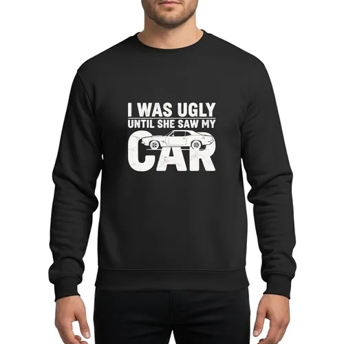 Car Enthusiasts' White Distressed Muscle Car Typographic Humor Design Sweatshirt