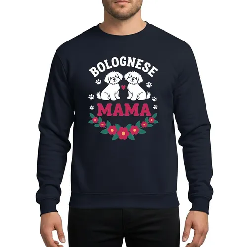 Bolognese Dog Mom's Bold White Bolognese Dog Silhouettes Pink Heart Paw Print Floral Wreath Mama Design Teal Green Sweatshirt