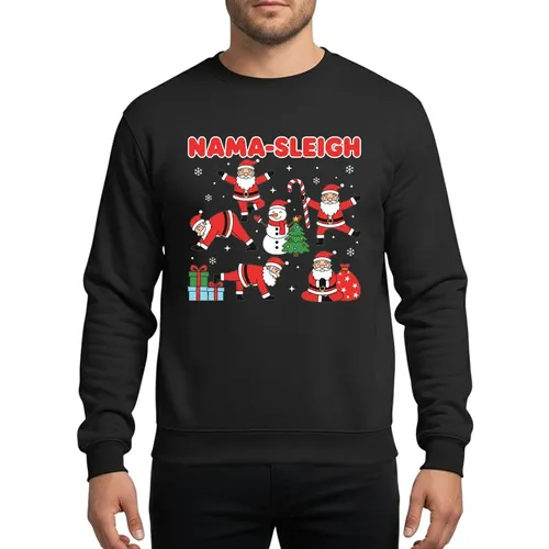 Yoga & Christmas Fans' Nama-Sleigh Retro Red Text, Funny Santa Snowman Cartoon Yoga Poses Sweatshirt