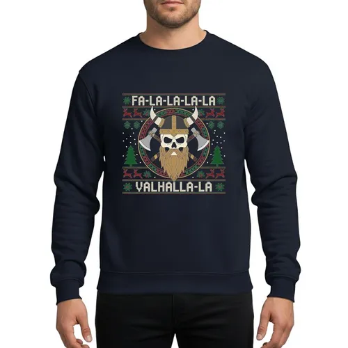 Viking & Norse Mythology Fans' Festive Ugly Christmas Pixel Art Horned Helmet Viking Skull Celtic Knot Red Green Gold Sweatshirt