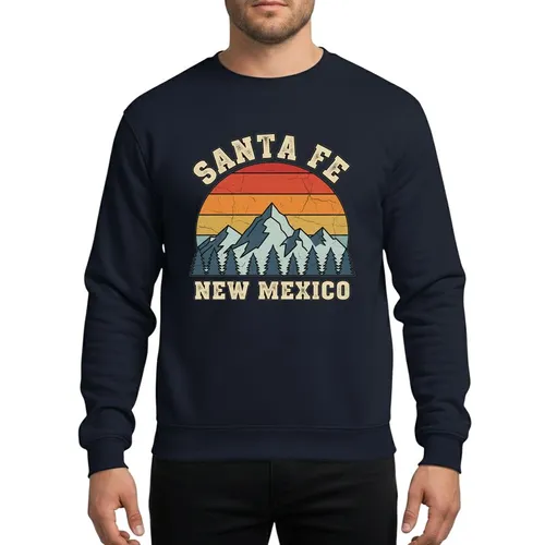 Southwestern Style Lovers' Distressed Vintage Santa Fe Desert Sunset & Mountain Peaks in Earthy Orange Blue-Grey Sweatshirt