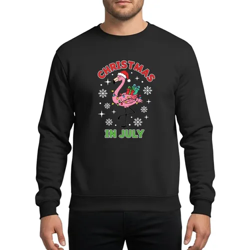 Women's Whimsical Pink Flamingo Santa Hat Christmas In July Festive Holiday Lights Gifts Design Sweatshirt