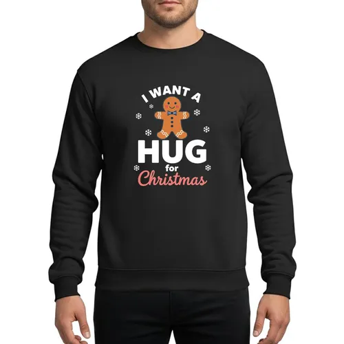 Holiday Enthusiasts' Cheerful Gingerbread Man Dark Blue Bow Tie White Icing Pink Coral Christmas Script Sweatshirt