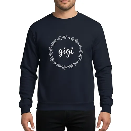 Grandmothers' Elegant White 'Gigi' Script with Heart Accent, Minimalist Floral Wreath Sweatshirt