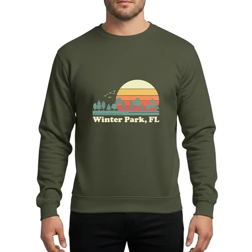 Florida Travel Enthusiasts Retro Distressed Striped Sun Muted Teal Landscape Winter Park FL Text Sweatshirt