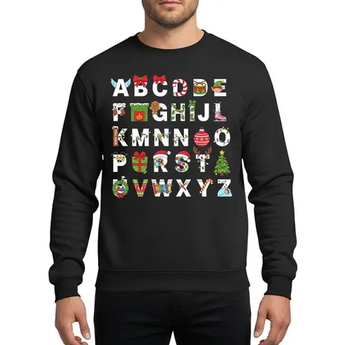 Educators & Students' Whimsical Multi-Color Christmas Alphabet A-Z Festive Cartoon Art Sweatshirt