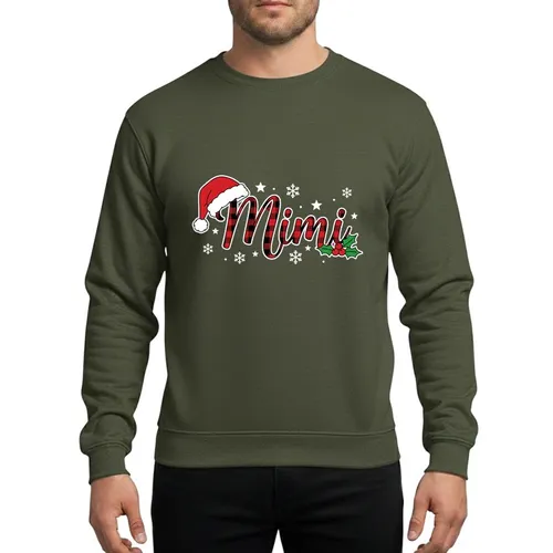 Grandmothers' Elegant Script Mimi Red Black Buffalo Plaid Santa Hat Holly Snowflakes Sweatshirt