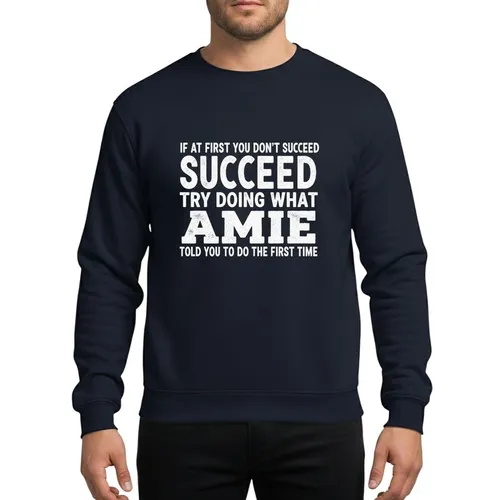 Women's White Distressed Humorous Amie Name Bold Typographic Rustic Text Sweatshirt
