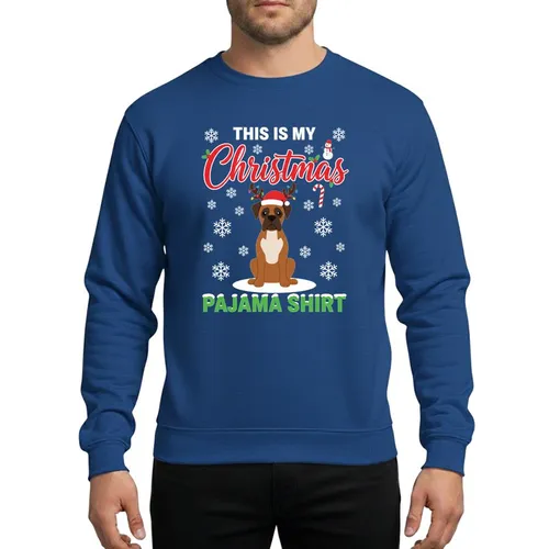 Boxer Dog Owners' Whimsical Christmas Boxer Dog in Santa Hat & Antlers, Red Green Snowman Candy Cane Text Sweatshirt