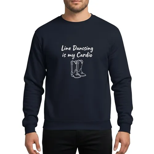 Line Dance Enthusiasts' White Handwritten Brush Script Cardio Theme Minimalist Cowboy Boots Line Art Sweatshirt