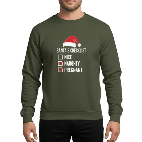 Women's Distressed Grunge Red White Santa Checklist Pregnant Holiday Announcement Sweatshirt