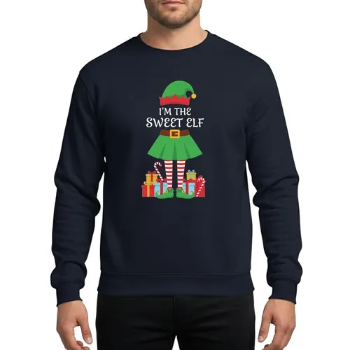 Family Christmas Group Whimsical Sweet Elf Bright Green Hat Skirt Candy Cane Red White Stockings Gold Accents Sweatshirt