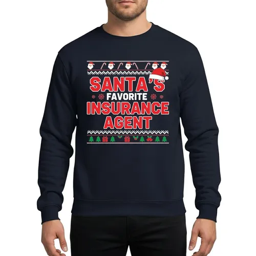 Insurance Agents' Pixelated Red White Green 'Santa's Favorite' Holiday Candy Cane Santa Face Design Sweatshirt