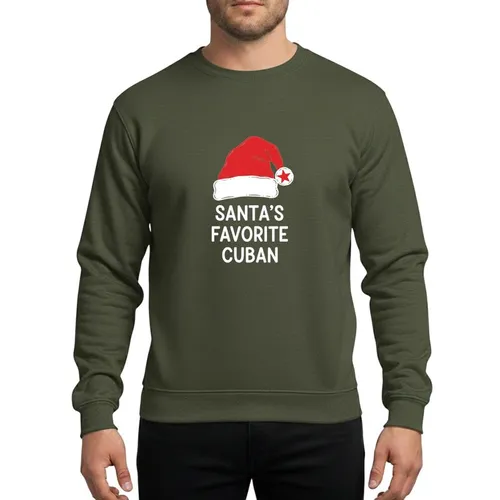Cuban Christmas Lovers' Santa's Favorite Rustic Red White Flat Color Star Pom-Pom Design Sweatshirt