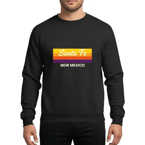 New Mexico Admirers Retro 80s Golden Yellow Orange Violet Striped Santa Fe New Mexico Lettering Sweatshirt