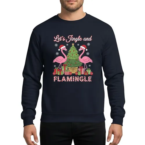 Christmas Enthusiasts' Vibrant Pink Flamingo Santa Hat Festive Tree Red & Green Candy Cane Flamingle Design Sweatshirt