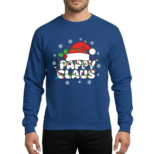 Grandpa's Vibrant Red White Green PAPPY CLAUS Text Santa Hat Christmas Lights Holly Snowflakes Holiday Outline Graphic Sweatshirt