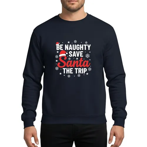 Holiday Humor Enthusiasts' Festive Red Script Santa White Text Snowflake Star Pattern Sweatshirt