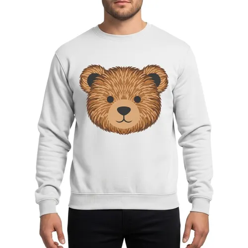 Cute Style Enthusiasts' Illustrative Teddy Bear Face with Layered Caramel, Tan, Espresso Brown Fur and Flat Charcoal Eyes Sweatshirt