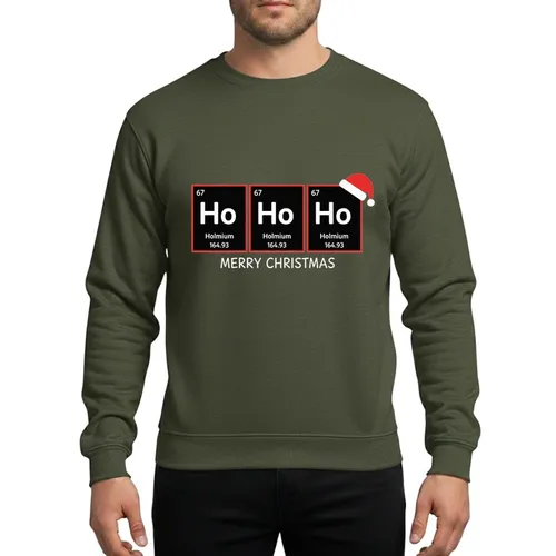 Science Lovers' Whimsical Holmium Element Periodic Table Black Red Christmas Santa Hat Design Sweatshirt