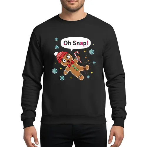 Christmas Lovers' Oh Snap Gingerbread Man, Cartoon Broken Cookie, Red Hat Green Buttons, Icy Blue Snowflakes Sweatshirt