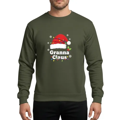 Grandma's Festive Holiday Granna Claus Classic Red Santa Hat Multicolored Lights Holly Berries Snowflakes Sweatshirt