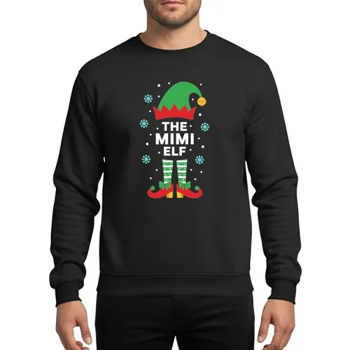 Family Holiday Enthusiasts Mimi Elf Festive Green Hat Red Bell Striped Stockings Red Shoes Snowflakes Sweatshirt